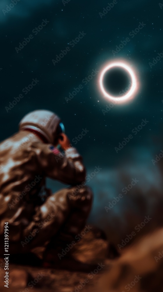 Astronaut Witnessing Total Solar Eclipse Space Exploration Night Sky Astronaut Witnessing Total Solar Eclipse Space Exploration Night Sky