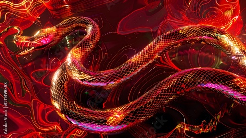 Futuristic Year of the Snake wallpaper showcasing a sleek snake design with vibrant neon colors