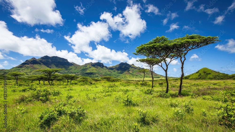Tropical Grassland Landscape under Blue Sky Tropical Grassland Landscape under Blue Sky