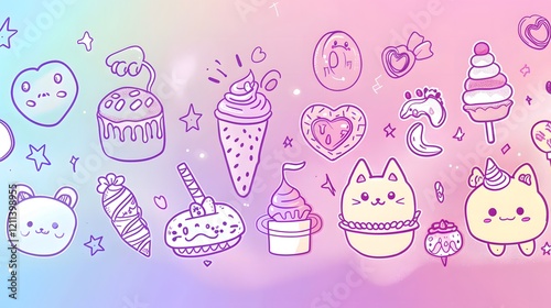 Cute and cheerful animal doodle design in vibrant kawaii style
