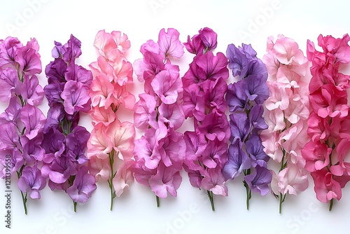 Sweet Pea Blossoms in a Gradient of Pink and Purple Hues