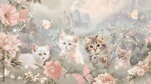 Playful kittens exploring a colorful and whimsical world filled with vibrant elements