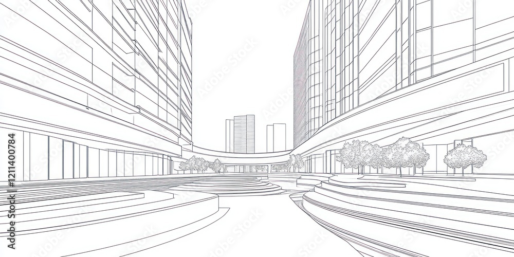 Fototapeta premium Architectural Design Modern Cityscape Building Plan