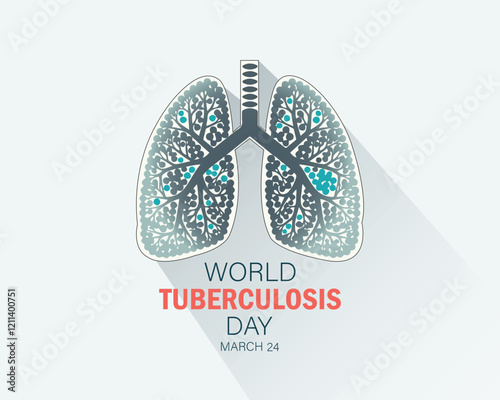 World Tuberculosis Day poster with illustration of lungs affected by tuberculosis. Tuberculosis awareness sign. Tuberculosis solidarity day. Vector illustration.