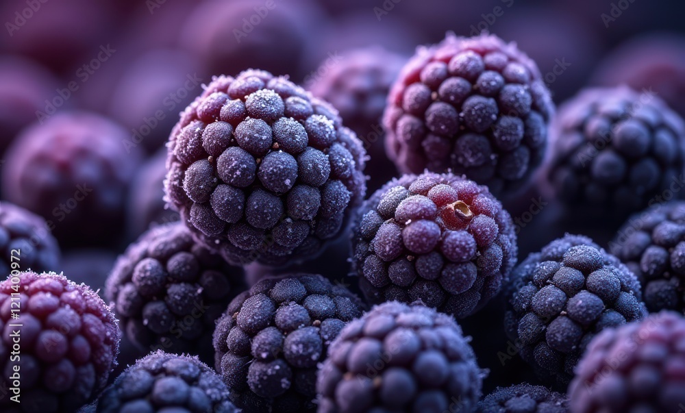 Frozen blackberries in close-up view Frozen blackberries in close-up view