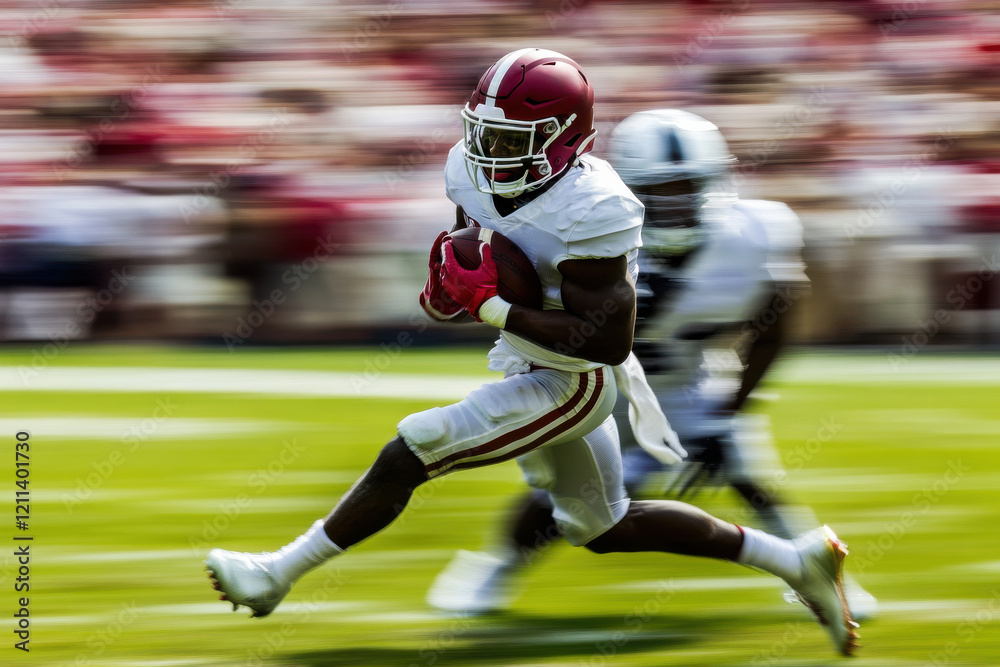 Fototapeta premium Dynamic image of a football player spinning away from a tackle attempt