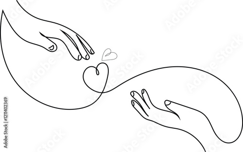 Holding Hands line drawing, Hands Couple Line Art Illustration Hands Holding Together vector illustration