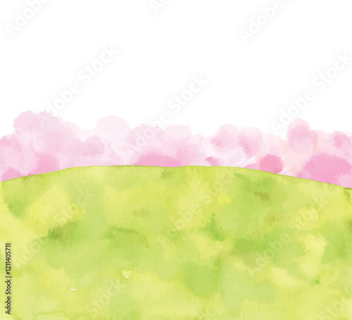 水彩による桜と緑の背景