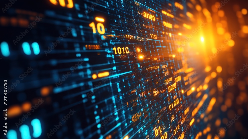 Obraz premium Digital Stream: Abstract Binary Code Data Flow Visualization