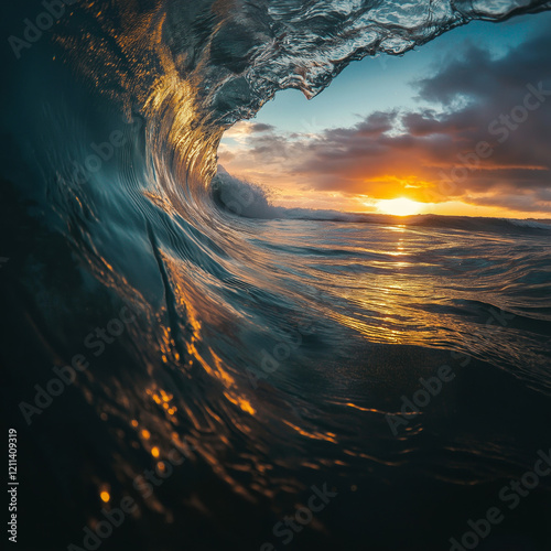 sunset on the sea big wave surfing holidays tropical island dusk sun at the horizon