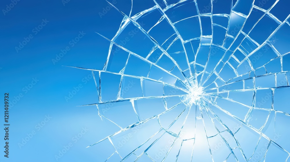 Obraz premium Shattered glass window with sunlight, photo of broken pane and sun rays
