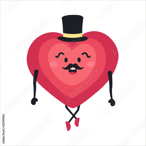 Cute Heart Character Emotion Cartoon Adorable Mascot. Vector illustration for Valentines Day designs, love-themed projects, and emotional content. 