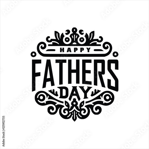 Elegant black and white Father's Day graphic design with ornamental details and bold text