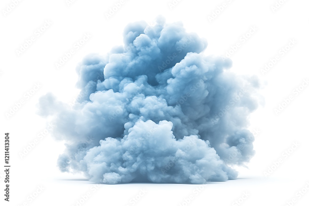 Dramatic Light Blue Smoke Clouds Against a White Background Dramatic Light Blue Smoke Clouds Against a White Background