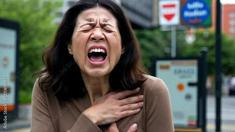 Health crisis: impact of a heart attack through a depiction of an individual gripping their chest, emphasizing severity of pain and distress associated with cardiac events