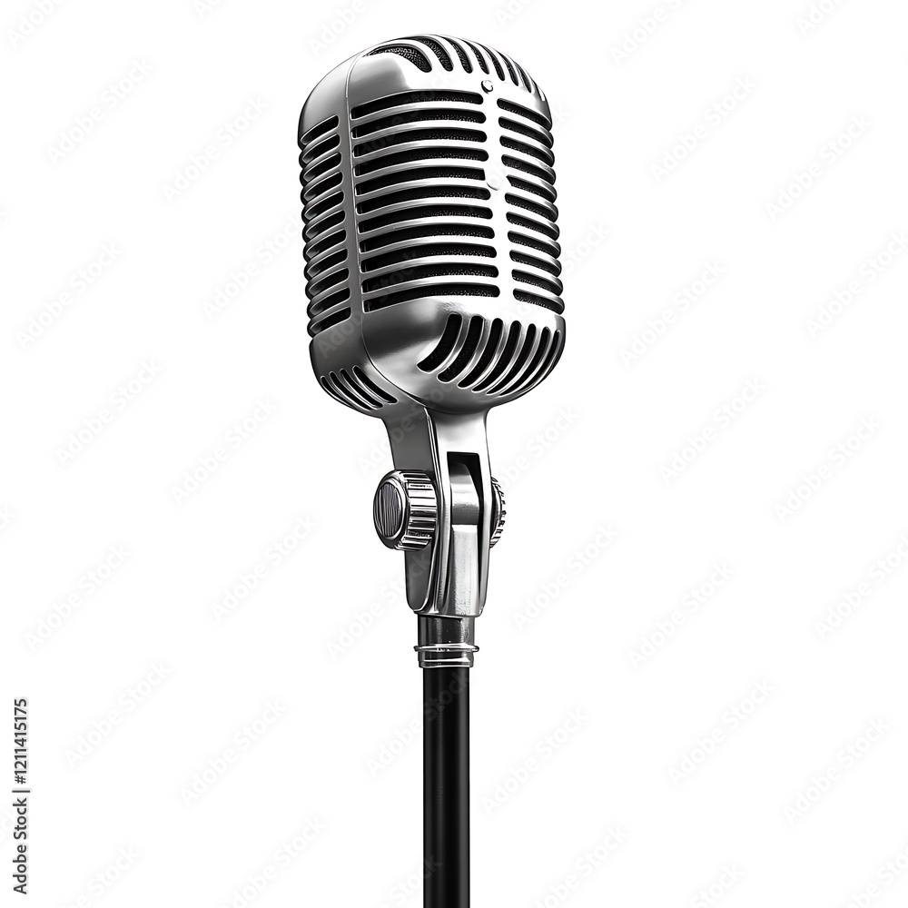 Fototapeta premium Retro-style microphone, music, singing, performance, vintage, clipart, white background, high quality 