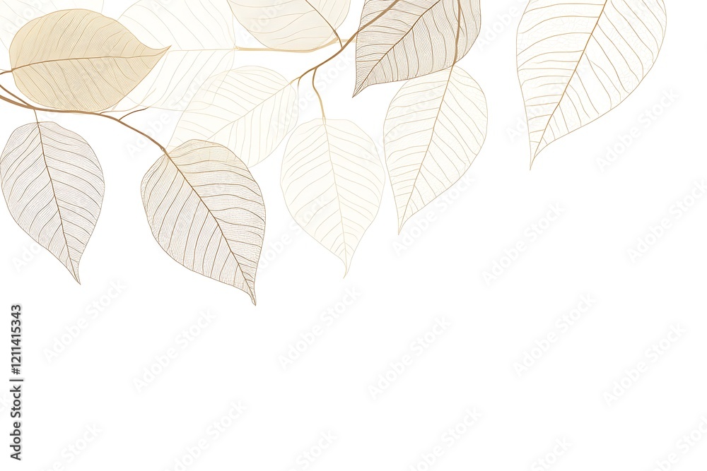 Fototapeta premium Elegant Gold and Cream Watercolor Leaves Border
