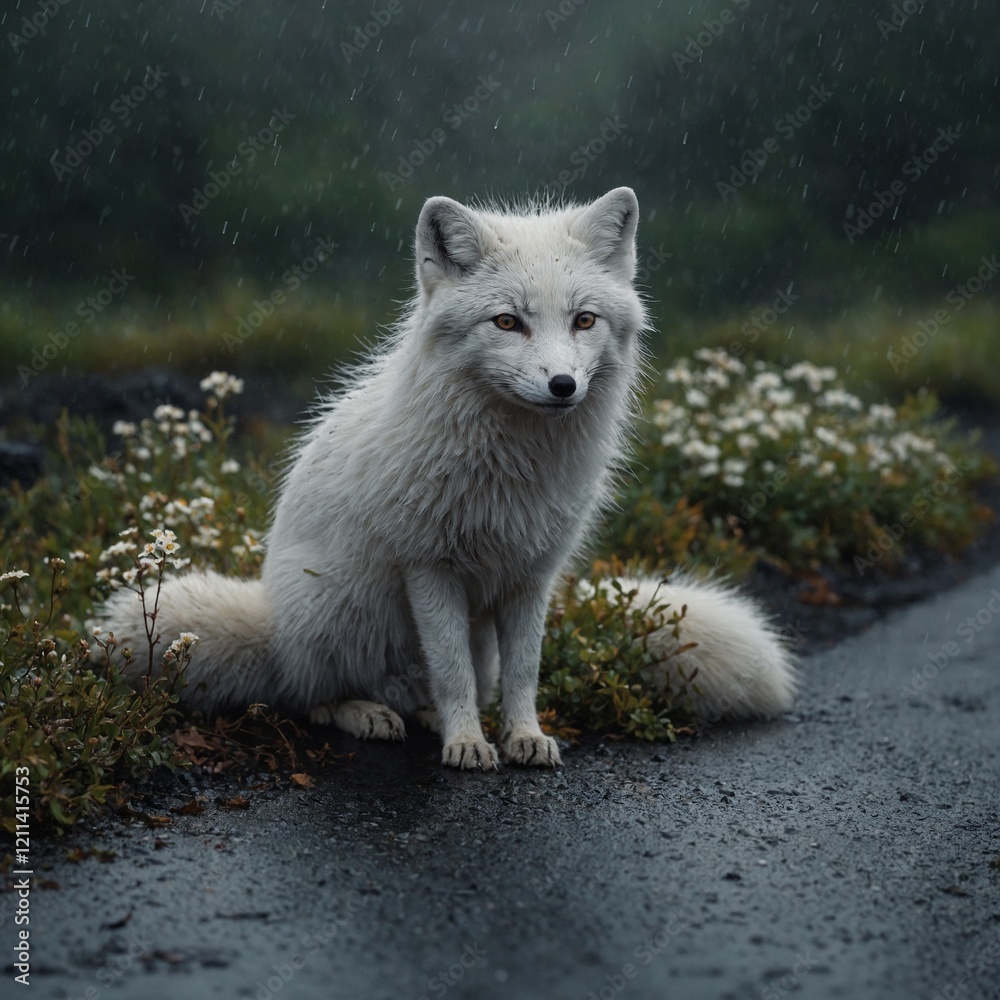 Fluffy Arctic Fox in Natural Habitat Ein weißer Polarfuchs auf Spitzbergen in der Arktis sieht in die Kamera Arctic Fox in Natural Habitat White dog on rock Fluffy Arctic Fox in Natural Habitat Ein weißer Polarfuchs auf Spitzbergen in der Arktis sieht in die Kamera Arctic Fox in Natural Habitat White dog on rock