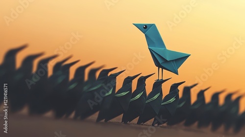 Origami Bird Leading Group  Minimalist Leadership Concept photo