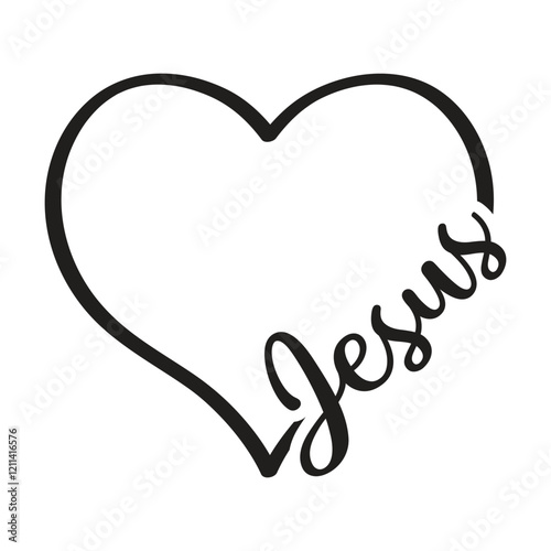 Vector heart with Jesus word, Christian clipart, Religious vector sign