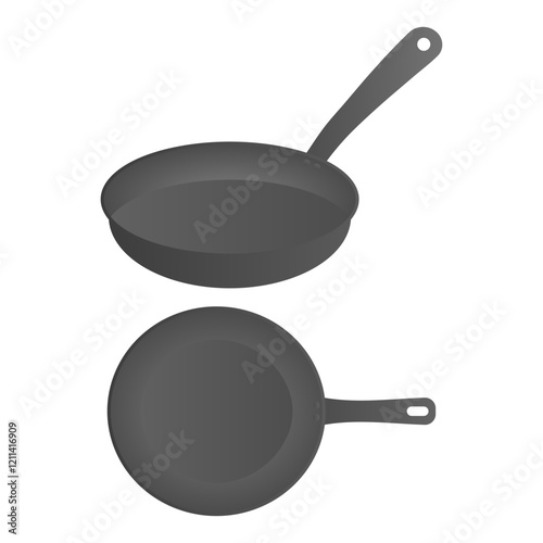 Black Frying Pan Cooking Utensils Vector. Simple Frying Pan Icon.