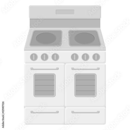 White Cooking Stove Household Appliances Vector. Kitchen Oven Stove Element.