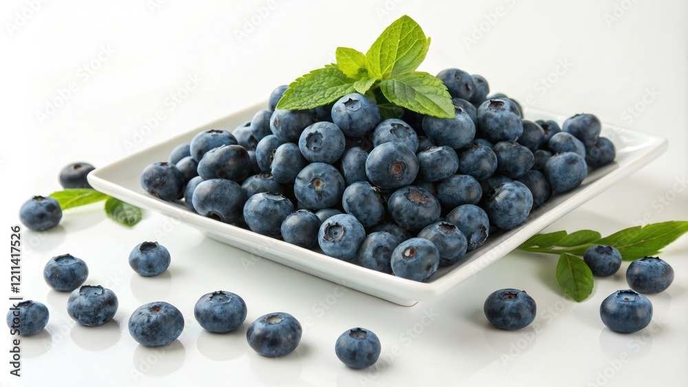Fresh bilberries piled high on a minimalist square plate, small bowl, simple plate, tasty bilberries, fresh berries Fresh bilberries piled high on a minimalist square plate, small bowl, simple plate, tasty bilberries, fresh berries