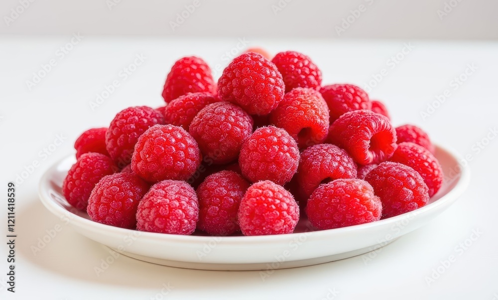 Vibrant red raspberries on a plate Vibrant red raspberries on a plate