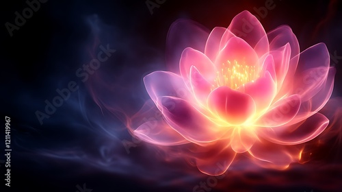 Luminous Pink Lotus Flower Glowing In Dark Smoke