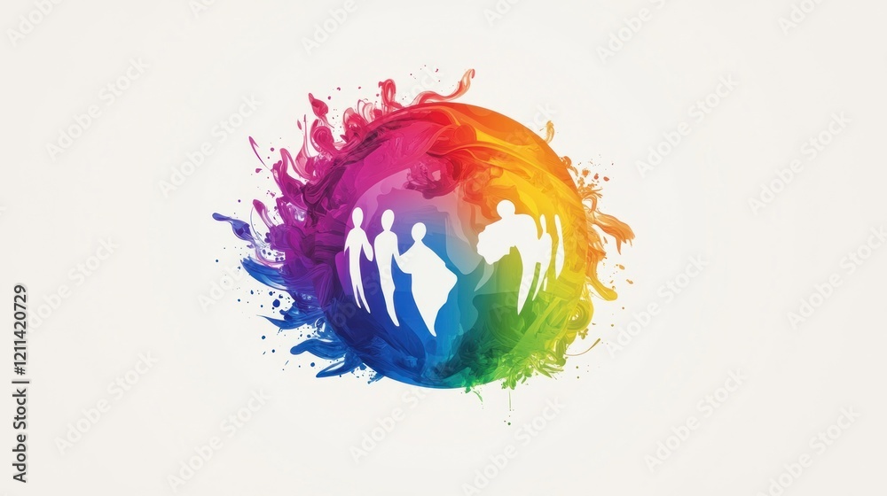 A modern illustration of a globe with LGBTQ silhouettes and symbols flowing together in rainbow shades, representing global solidarity. A modern illustration of a globe with LGBTQ silhouettes and symbols flowing together in rainbow shades, representing global solidarity.