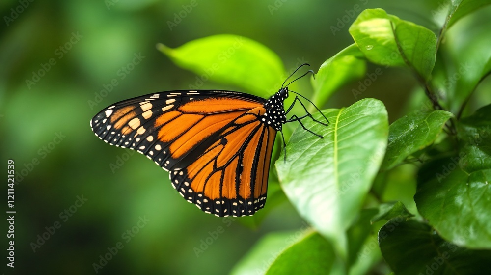 Monarch butterfly on green leaf in sunlight. Ideal for wildlife photography, nature studies, and environmental themes. Monarch butterfly on green leaf in sunlight. Ideal for wildlife photography, nature studies, and environmental themes.