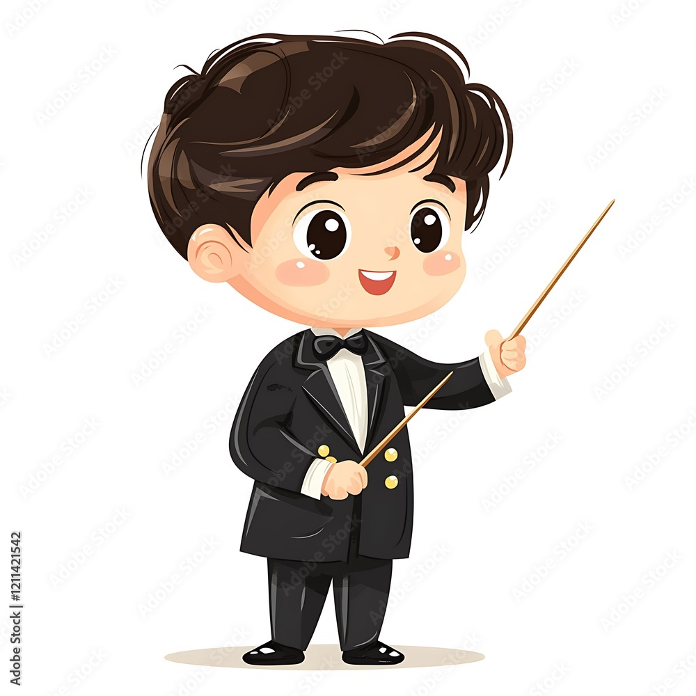 Cute Cartoon Boy Conductor Leading Orchestra. Cute Cartoon Boy Conductor Leading Orchestra.