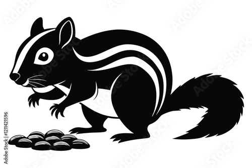 Black flat color and white background Chipmunk animal vector and illustration