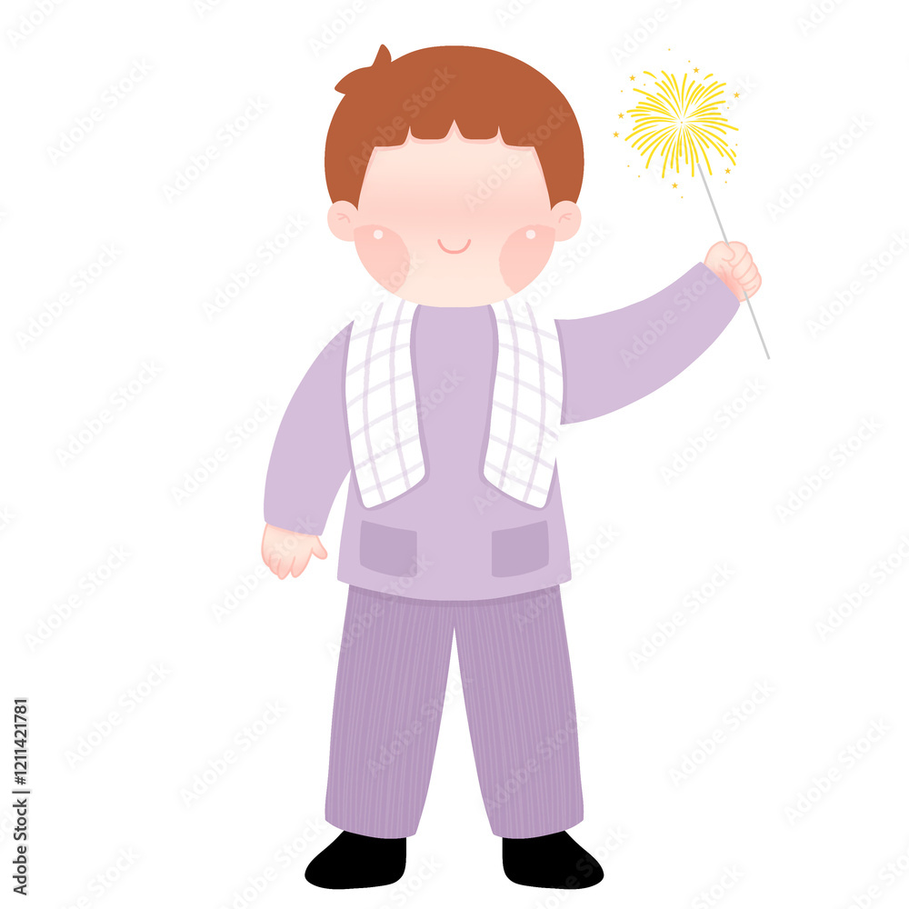 A happy Muslim child holding fireworks, celebrating Eid al-Fitr A happy Muslim child holding fireworks, celebrating Eid al-Fitr