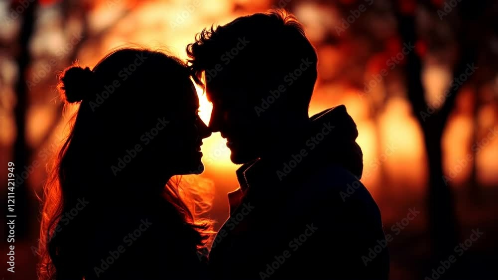 Silhouette of a Couple Kissing at Sunset Silhouette of a Couple Kissing at Sunset