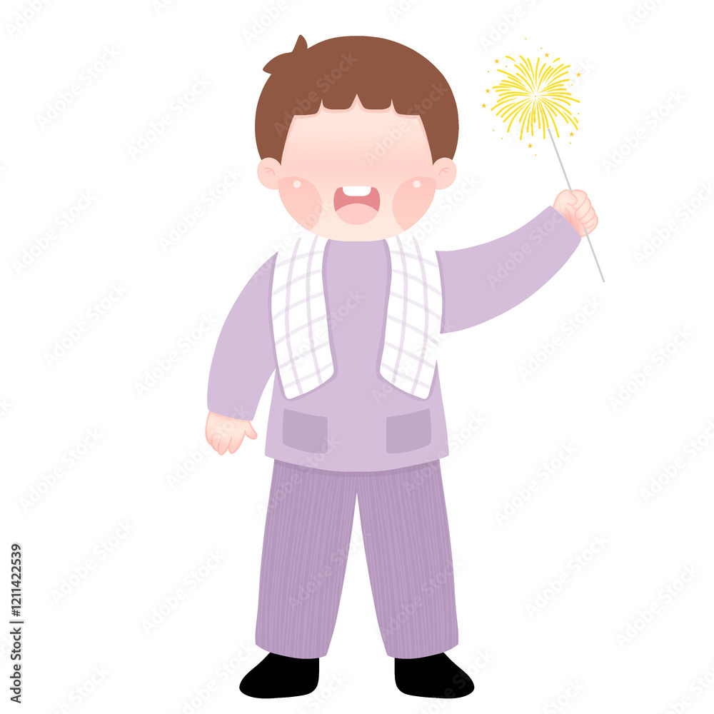 A happy Muslim child holding fireworks, celebrating Eid al-Fitr A happy Muslim child holding fireworks, celebrating Eid al-Fitr