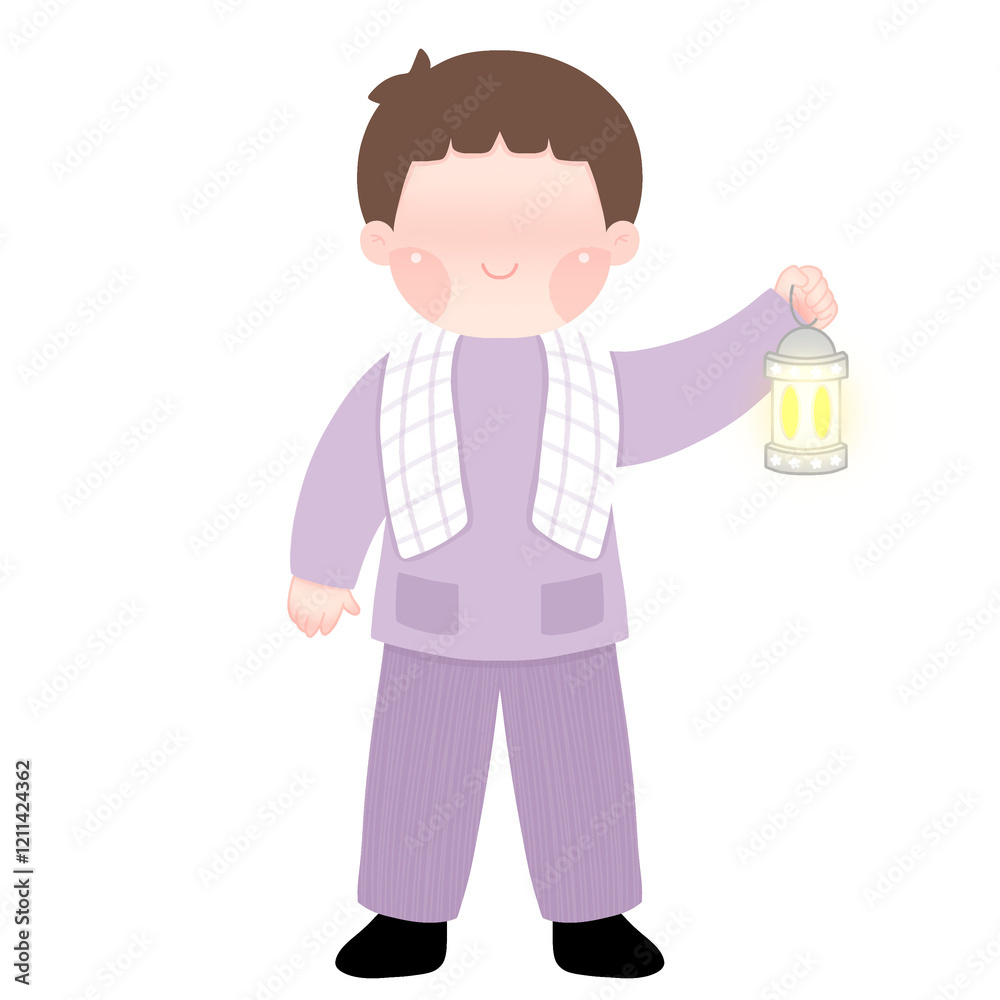 A versatile illustration of a young Muslim boy with a lantern, perfect for children's books, Islamic educational materials, and Ramadan-themed designs A versatile illustration of a young Muslim boy with a lantern, perfect for children's books, Islamic educational materials, and Ramadan-themed designs