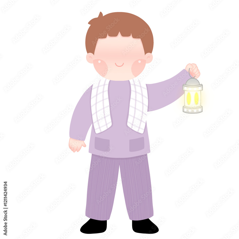 A versatile illustration of a young Muslim boy with a lantern, perfect for children's books, Islamic educational materials, and Ramadan-themed designs A versatile illustration of a young Muslim boy with a lantern, perfect for children's books, Islamic educational materials, and Ramadan-themed designs
