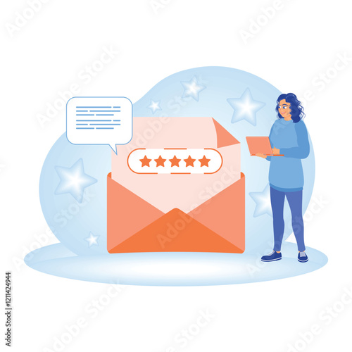 Customer feedback with envelopes and star ratings.