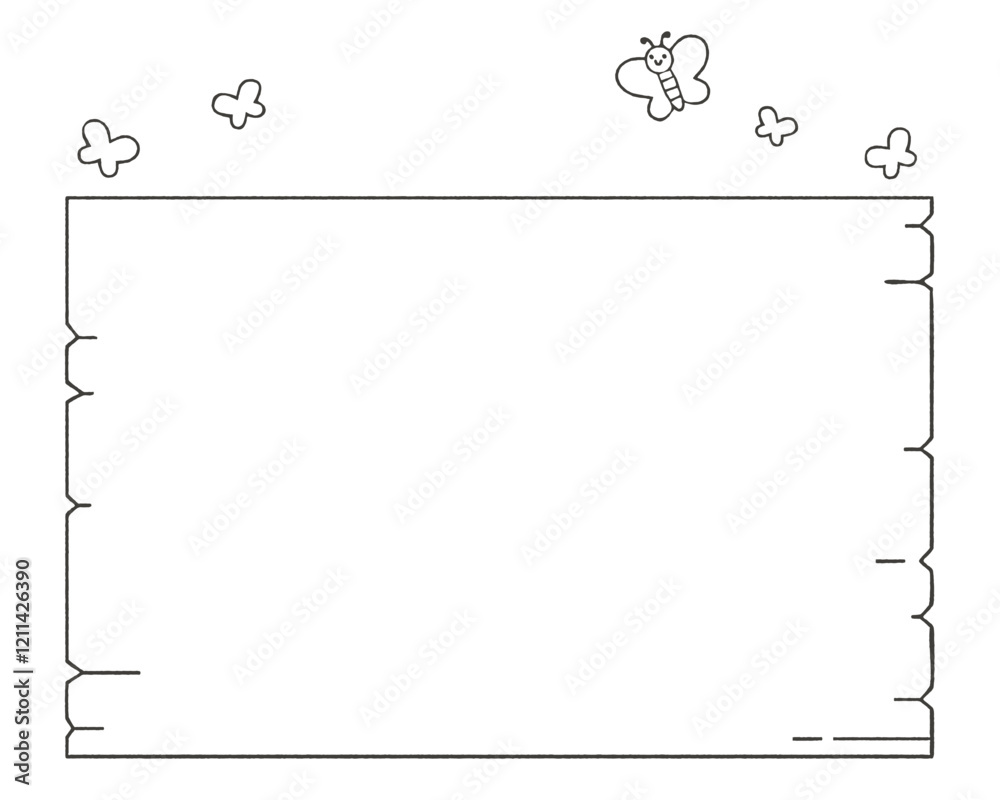 Fototapeta premium 手描きの蝶が舞う春らしいシンプルなフレーム素材