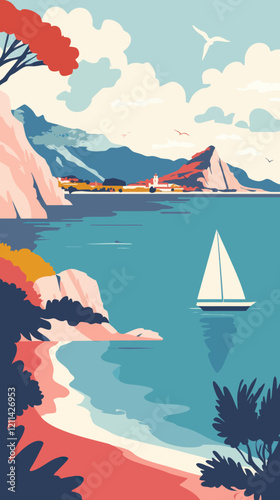 Vintage Travel Poster of Gap Provence-Alpes with Scenic Landscape and Sailboat