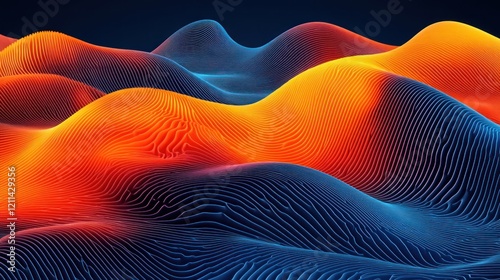 Abstract digital landscape, glowing waves, dark background, data visualization (1)
