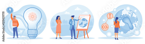 Sustainable energy concept illustrations featuring global impact and environmental awareness.