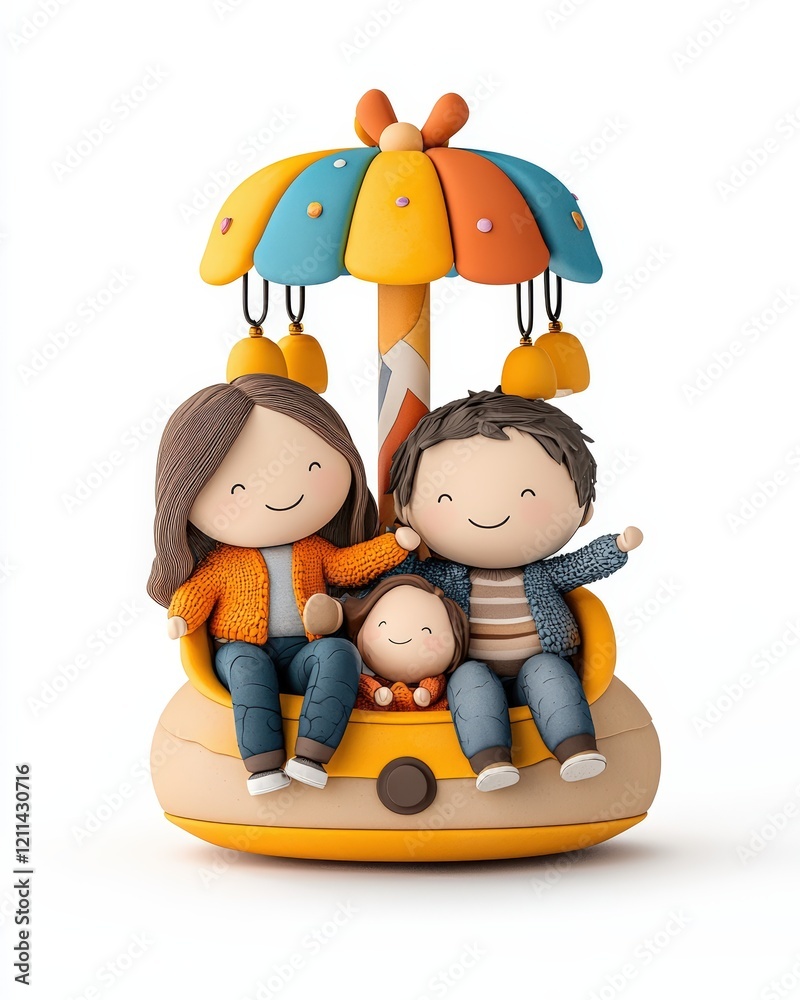 Fototapeta premium A cheerful family enjoying a day at the amusement park on a colorful ride with playful design and joyful expressions.
