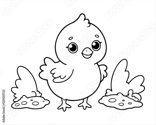 Coloring page of little chicken for kids coloring book