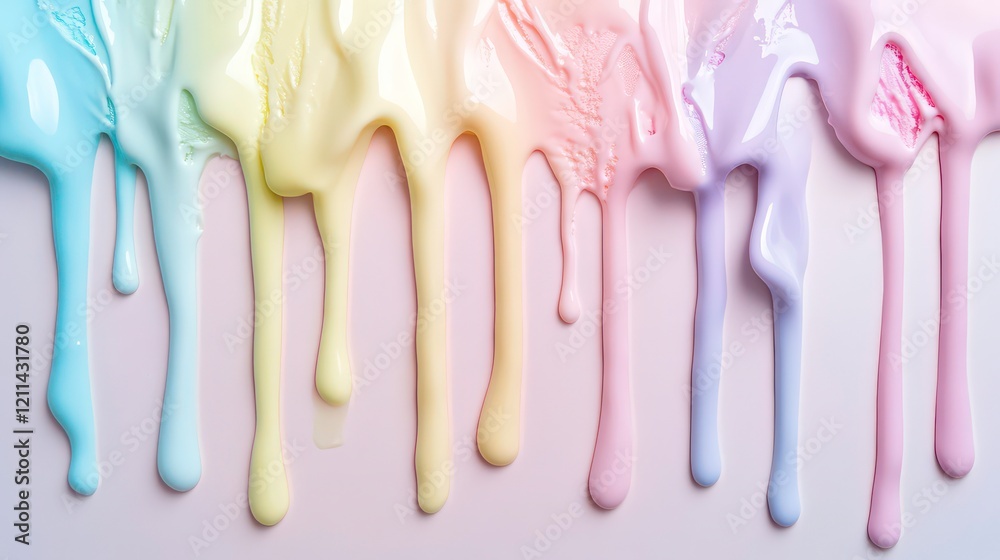 Dripping pastel rainbow paint on light pink background. Dripping pastel rainbow paint on light pink background.