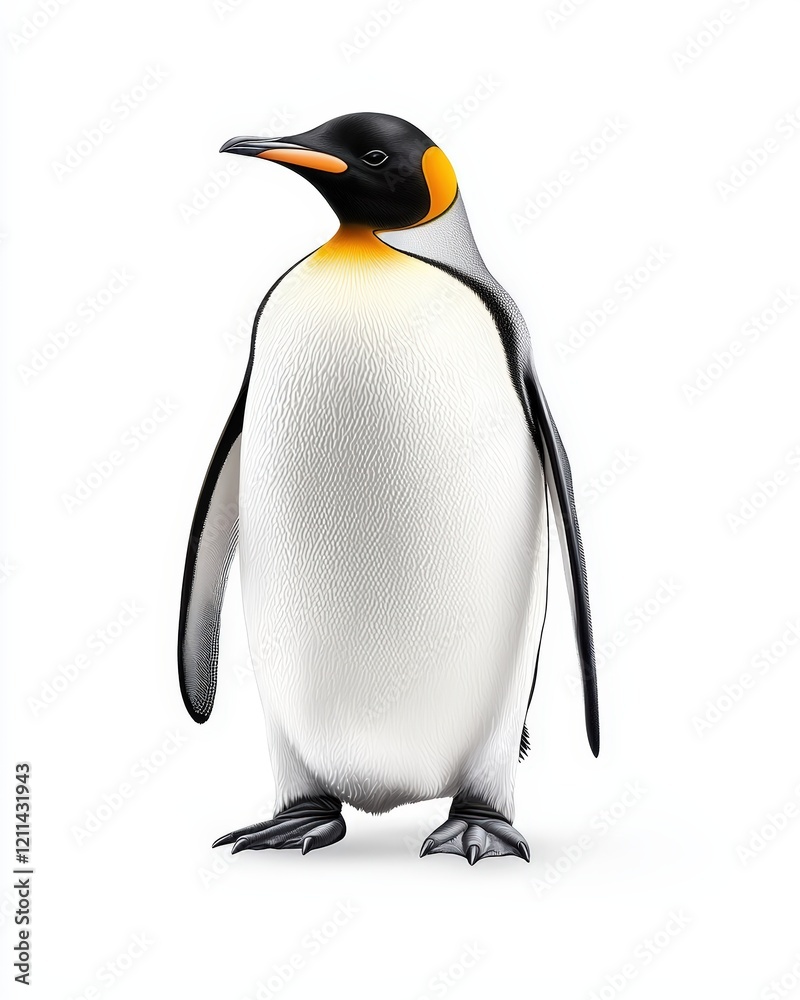 Obraz premium A charming emperor penguin standing elegantly with a majestic posture, showcasing its distinctive black and white plumage.