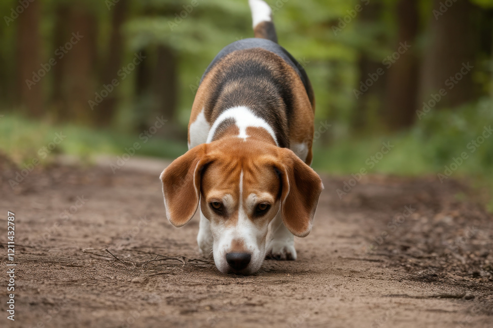 A Beagle sniffing the ground during a walk A Beagle sniffing the ground during a walk
