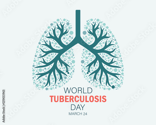 World Tuberculosis Day poster with illustration of lungs affected by tuberculosis. Tuberculosis awareness sign. Tuberculosis solidarity day. Vector illustration.