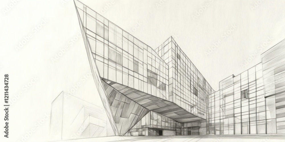 Fototapeta premium Architectural Sketch Modern Building Design